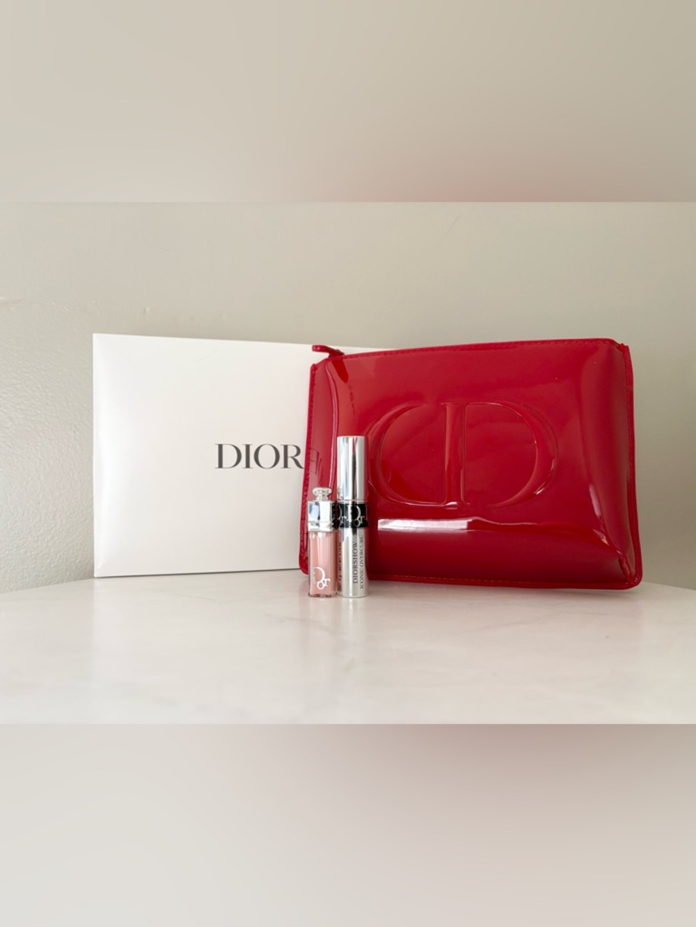 Dior Red Patent Trousse with Mini Lip Max / Iconic Overcurl Mascara